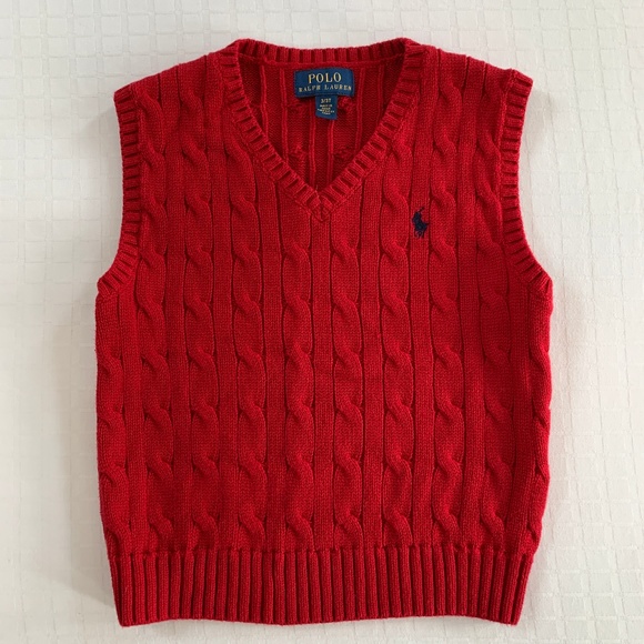 Polo Ralph Lauren Red Cable Knit Sweater Vest Size 3T Christmas Holiday Festive - Picture 1 of 7